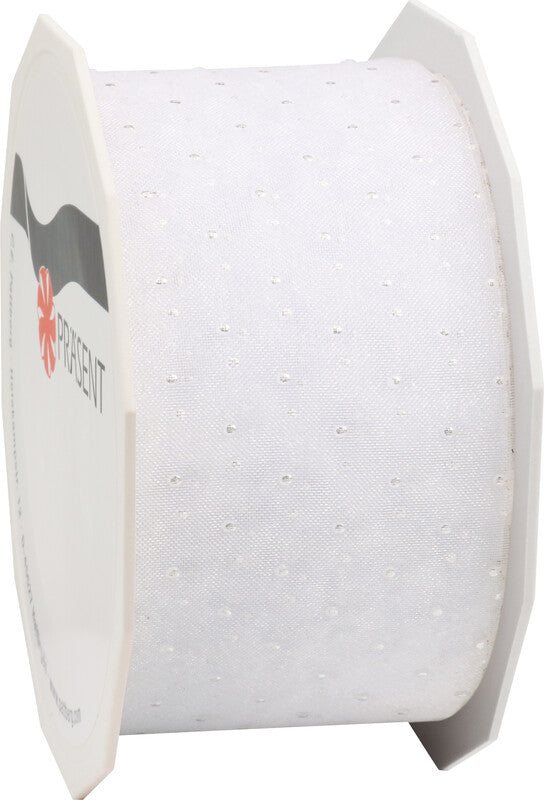 Präsent Geschenkband Crystal – Hochzeit – Weiss/Silber – 40 mm × 20 m