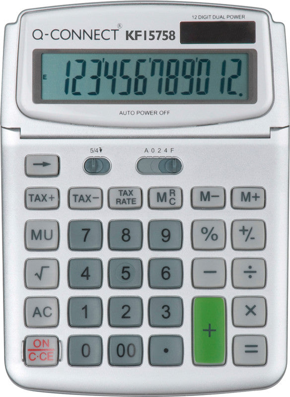 Q-CONNECT Tischrechner KF15758 – 12-stellig, LCD, Steuer/Prozent, Solar, Grau