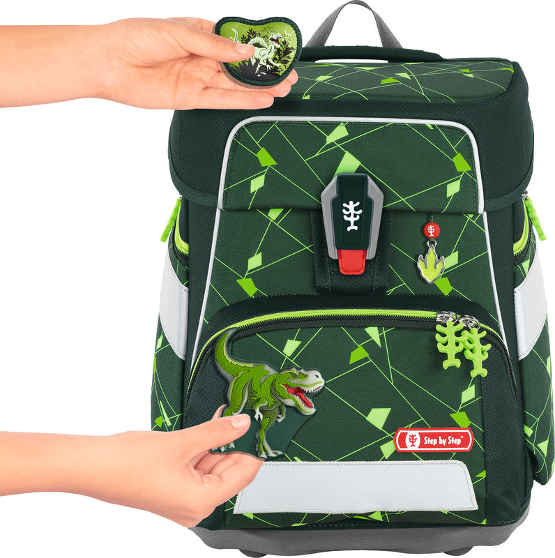 Step by Step Shine Schulrucksack-Set – 5-teilig – Dino Night Tyro – recycelte Materialien