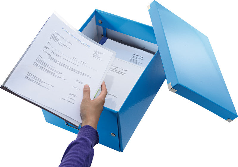 Leitz Click & Store Aufbewahrungsbox 17 l – für A4, mit Deckel, stapelbar, mit Etikettenhalter, blau, MDF/PP