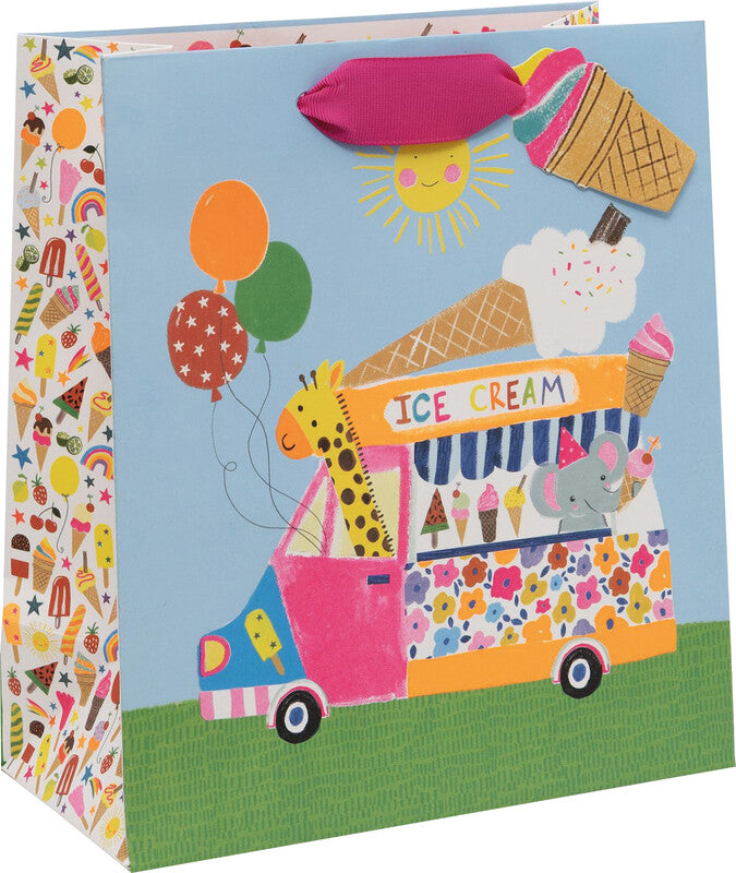 Glick Geschenktasche 'Ice Cream Van' – 20 × 10 × 22,5 cm, Papier, mit Satinband, mehrfarbig