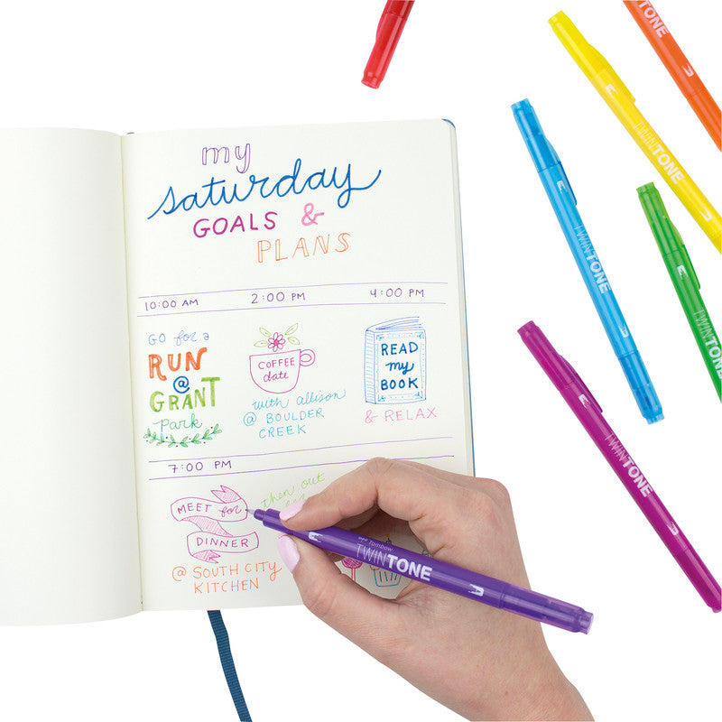 Tombow Filzstifte TwinTone, Strichbreite 0,3–0,8 mm, 12 Farben