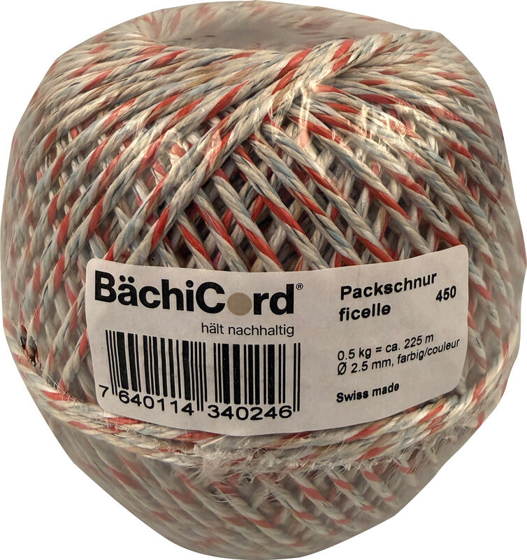 Bächi-Cord – Kordel Recyclingfaser, mehrfarbig Ø 2,5 mm × 225 m, Reisskraft 60 kg