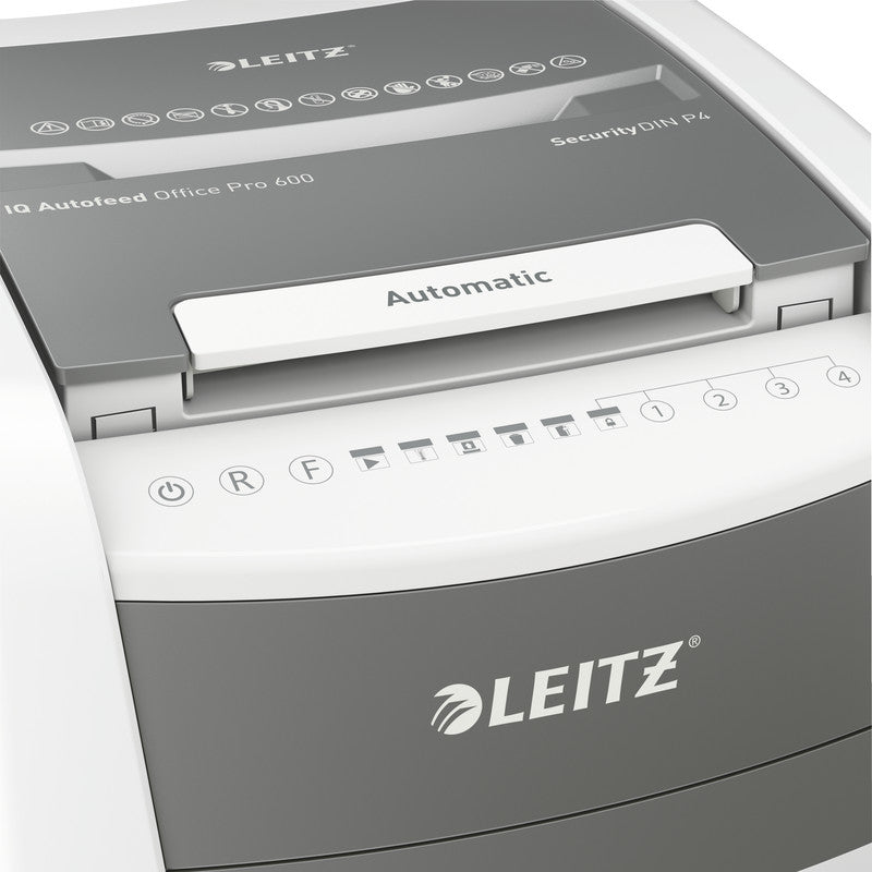 Leitz Aktenvernichter mit Autofeed 600 Blatt, DIN P-4, Partikelschnitt 4 × 36 mm, 110 l