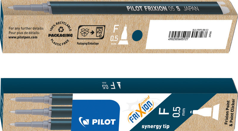 Pilot Rollerpatronen FriXion – blau-schwarz, 0,5 mm, löschbar, geruchsarm, 3 Stk.