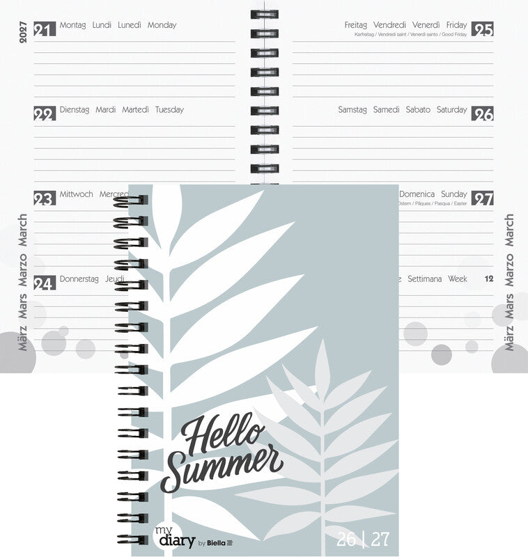 Biella mydiary Schüleragenda – 1 Woche/2 Seiten, Spiralbindung, 12 × 16,5 cm, Aug–Jul, Summer, FSC