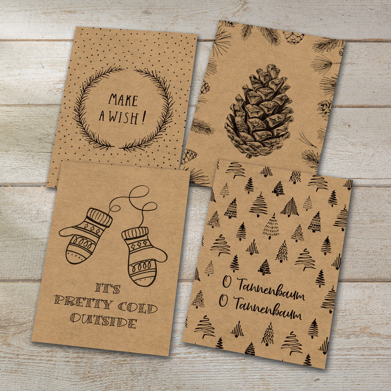Sigel Weihnachtsgrusskarte (Natural Christmas) – A6 (105 × 148 mm) – Text DE/EN, Kraftpapier, 24er Pack