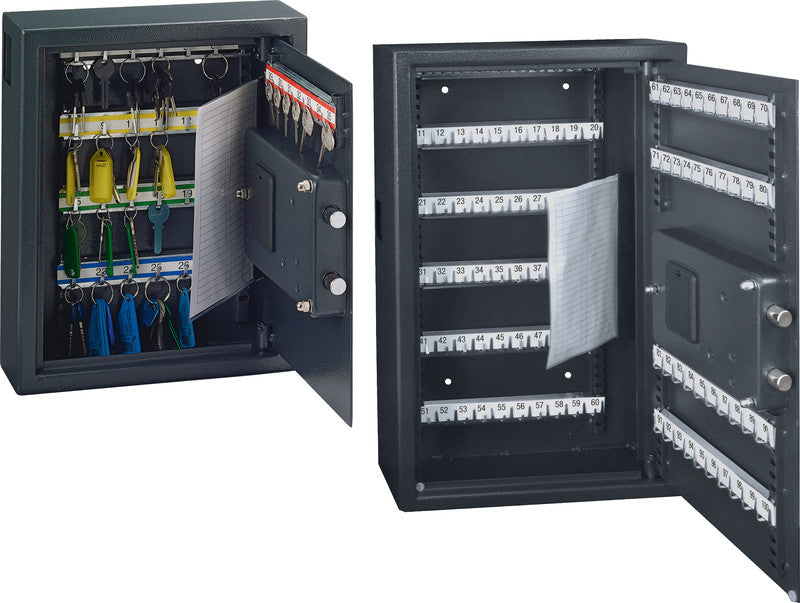 Rieffel Schlüsselkasten VT-ST SE, 100 Haken, Elektronikschloss, mit Einwurf, Notöffnung, Stahl, Dunkelgrau