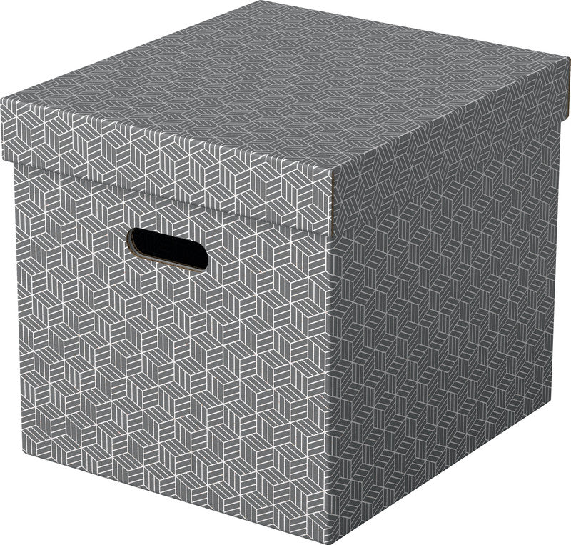 Esselte Cube Archivschachtel A4 – mit Griffloch, 320 × 315 × 365 mm, Grau, Karton, 3er Pack