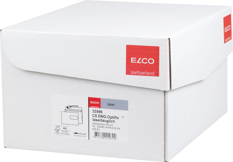 Elco Couvert C5, Fenster rechts, selbstklebend, hochweiss, 100 g/m², mit Innendruck – 500 Stk.