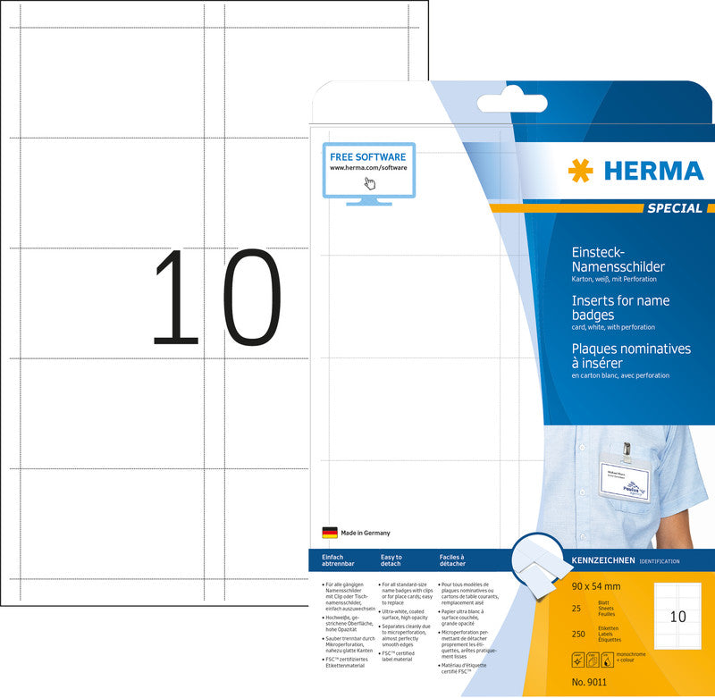 HERMA Einstecketiketten A4 (90 × 54 mm), 170 g/m², weiss, Papier – für Inkjet, Laser, Kopierer – 250 Karten