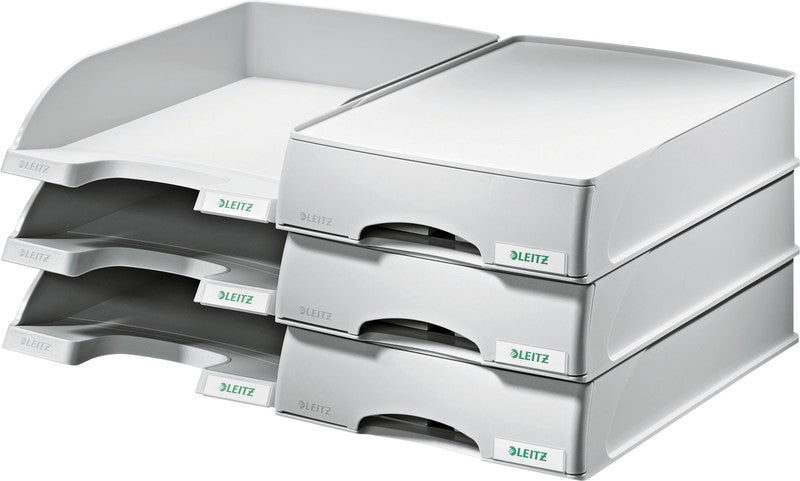 Leitz Briefkorb – mit Griffausschnitt, mit Beschriftungsfeld, matt, silber, B 255 × H 70 × T 357 mm