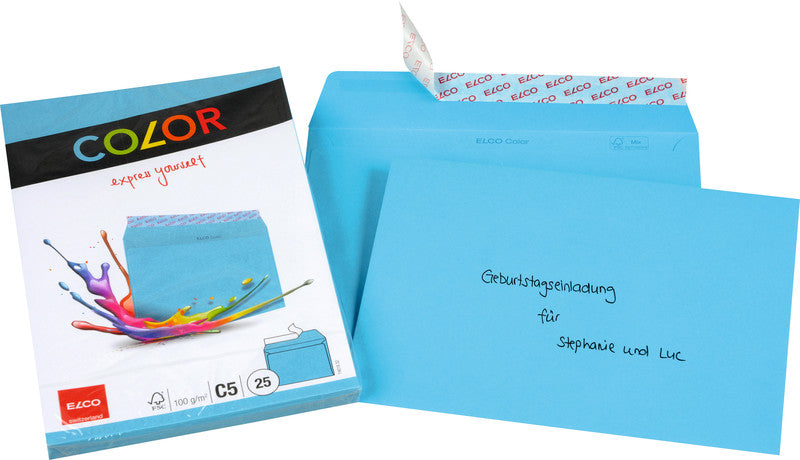 Elco Couvert C5, ohne Fenster, selbstklebend, blau, 100 g/m² – 25 Stk.