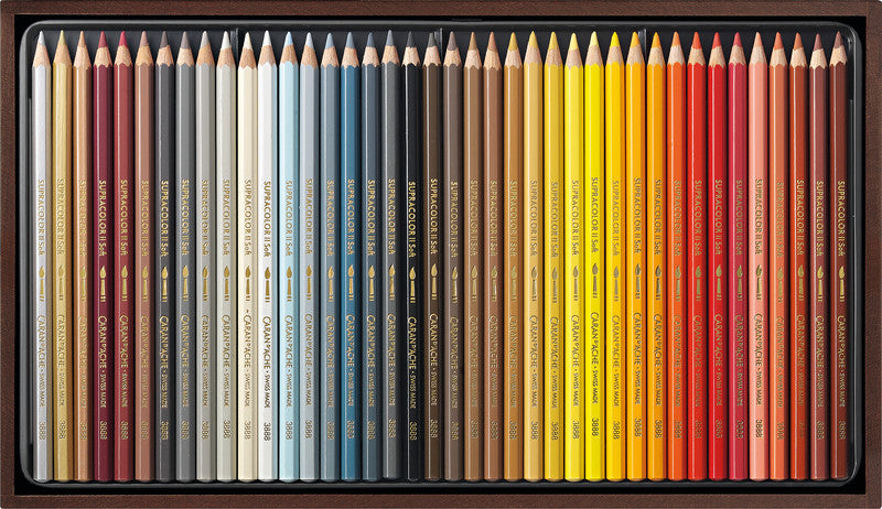 Caran d-Ache Caran d'Ache Aquarellfarbstifte Supracolor Soft – 80 Farben, im Holzkoffer, Ø 3,8 mm, FSC