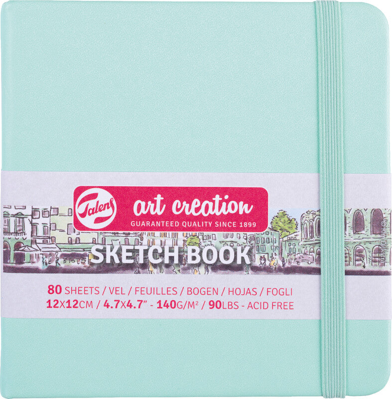 Talens Skizzenbuch, 12 × 12 cm, 140 g/m², 160 Seiten, mint, mit Gummiband, Hardcover, säurefrei