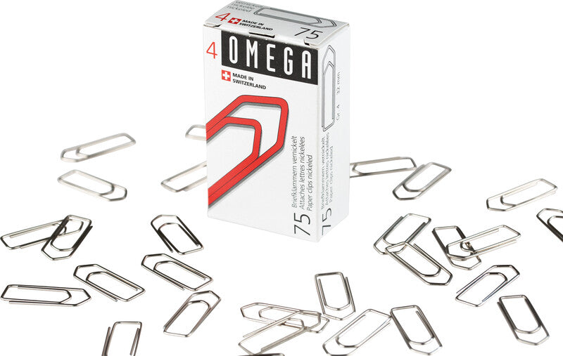 Omega Büroklammern – vernickelt – 32 mm – Metall – Silber – 75 Stück