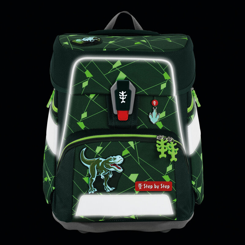Step by Step Shine Schulrucksack-Set – 5-teilig – Dino Night Tyro – recycelte Materialien