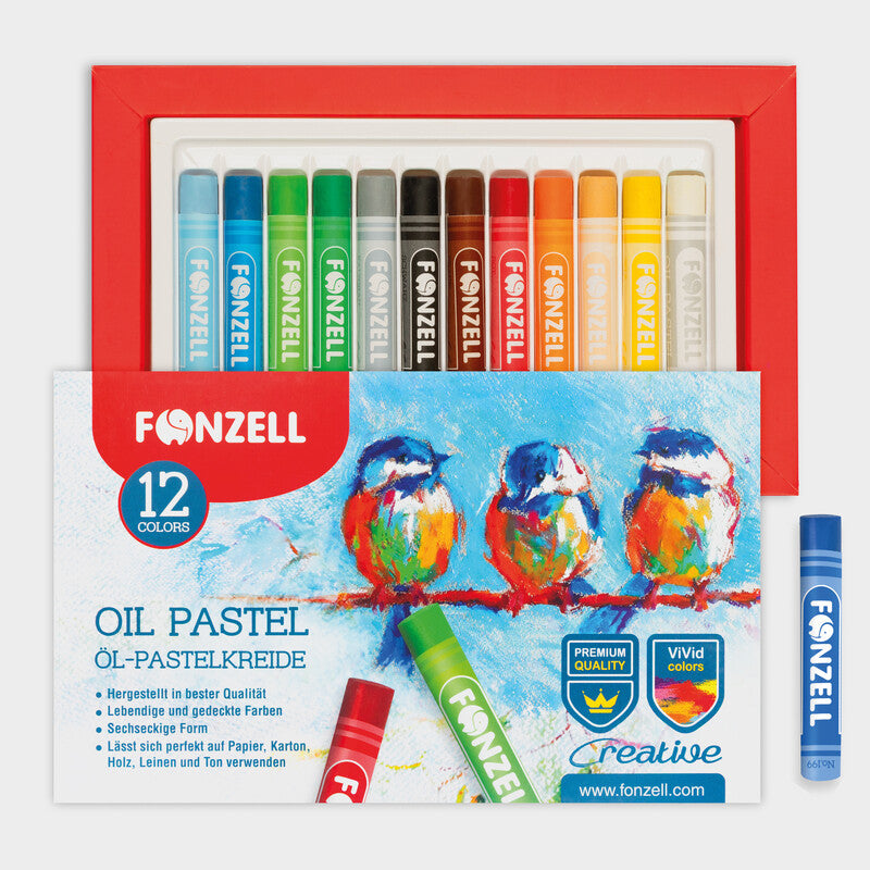 Fonzell Ölpastelle – Set – 12 Farben, für Papier, Karton & Leinwand