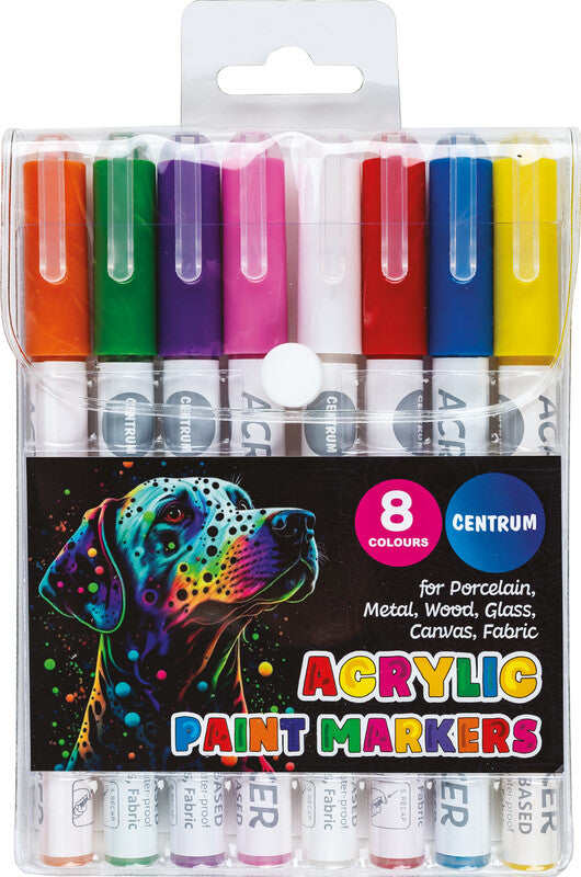 Centrum Acrylmarker – Rund- und Keilspitze 1–3 mm – Mehrfarbig – 8er-Set – für Glas, Stein und Stoff