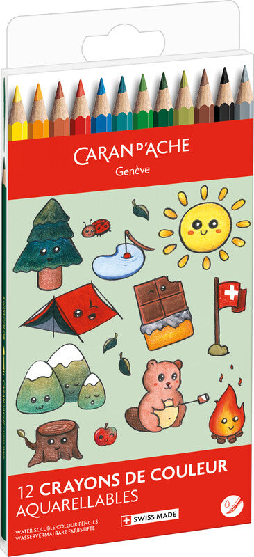 Caran d-Ache Caran d'Ache Aquarellfarbstifte Swisscolor – Aquarell, Ø 2,8 mm, 12 Farben, in Kartonetui