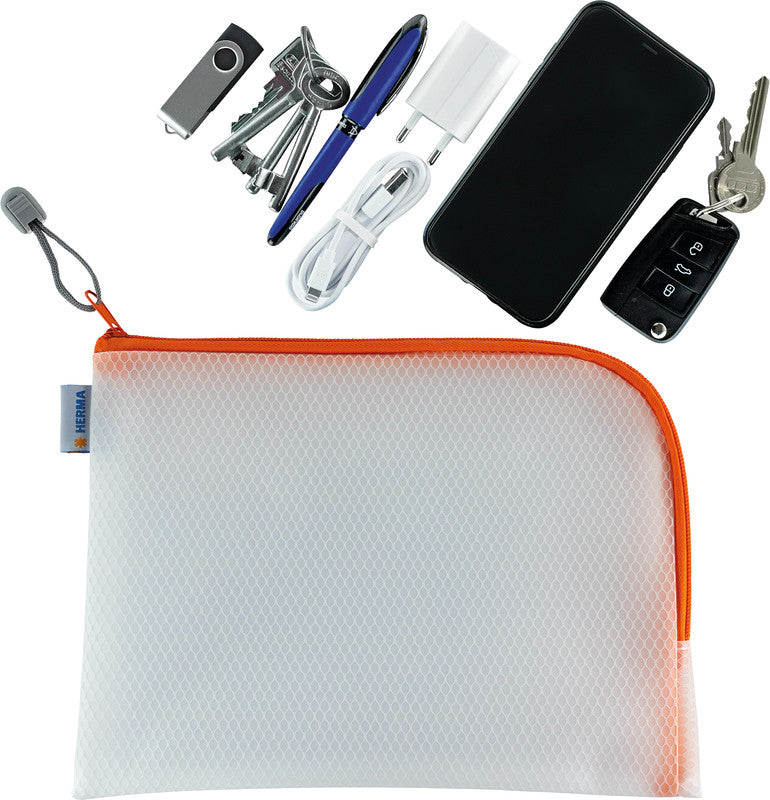 HERMA Reissverschlusstasche – 260 × 200 mm, Kunststoff, Orange – 1 Stück