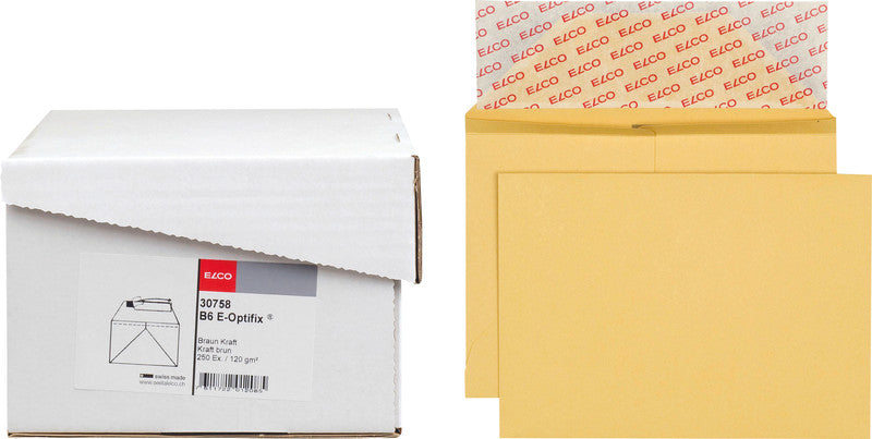 Elco Couvert B6 (176 × 125 mm), ohne Fenster, selbstklebend (Optifix), braun, 120 g/m² – 250 Stk.