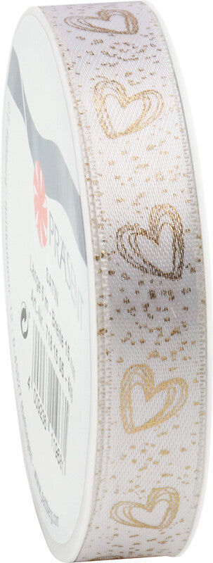Präsent Geschenkband – Hochzeit – 15 mm × 4 m – Kunststoff, Weiss/Gold