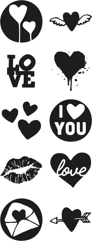 Colop Little NIO Rundstempel – Liebe, selbstfärbend, 10 Motive, Ø 17 mm, grau, englisch