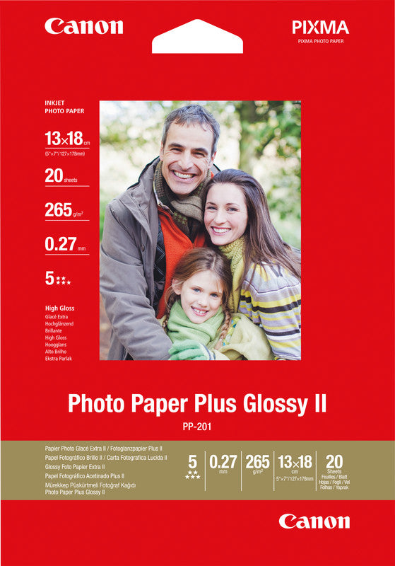 Canon Plus PP-201 Fotopapier – hochglänzend, 130 × 180 mm, 265 g/m², 20 Blätter – für Inkjet-Drucker