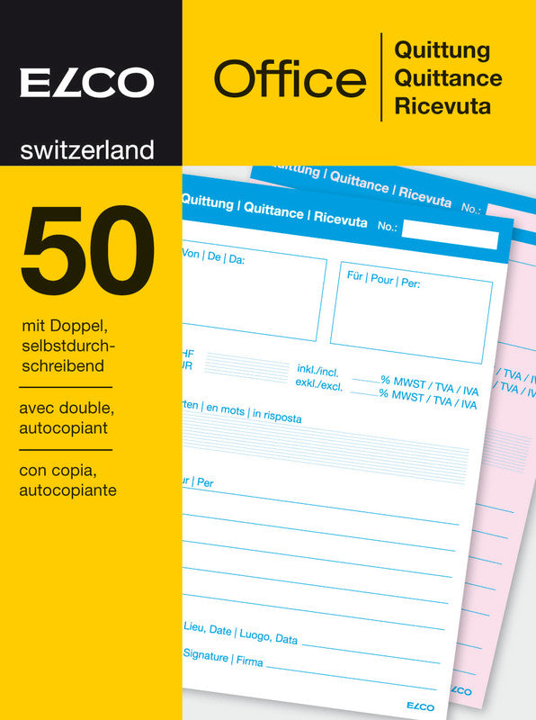 Elco Formularblock – Quittungen, mehrsprachig, 50 Blatt, A6