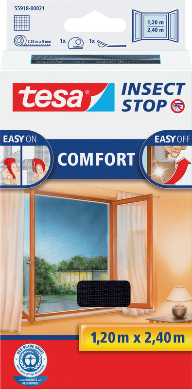 tesa Fliegengitter – für Fenster – 120 × 240 cm – Anthrazit