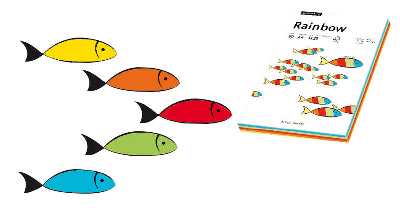 Rainbow Kopierpapier – A4, 80 g/m², farbig sortiert – für Inkjet/Laser/Kopierer – FSC – 100 Blatt