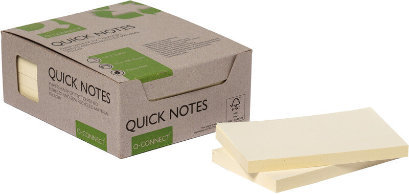 Q-Connect Haftnotizen – 127×76 mm – gelb, 12×100 Blatt, Recyclingpapier, ohne Einzelverpackung