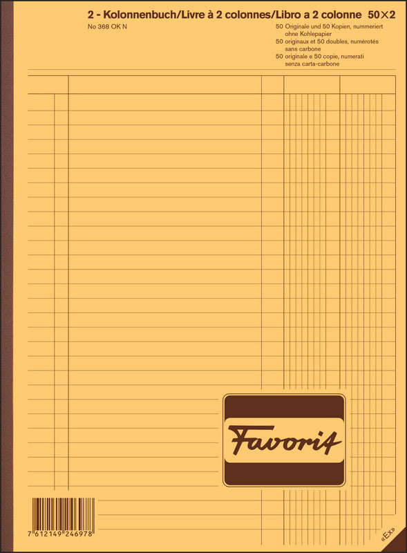 Favorit Formularblock – Kolonnen, mehrsprachig, 50 Blatt, A4
