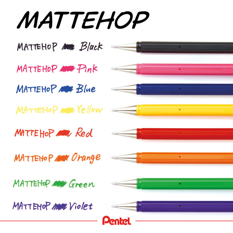 Pentel Mattehop Gelschreiber 8er Etui – 8 Farben, 0,5 mm, dokumentenecht, wasserfest, lichtbeständig, Kappe