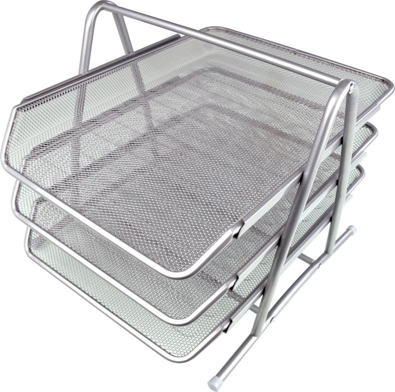 Helit Briefkorb – Metall, für A4, C4, 3 Fächer, glänzend, silber, B 295 × H 270 × T 350 mm