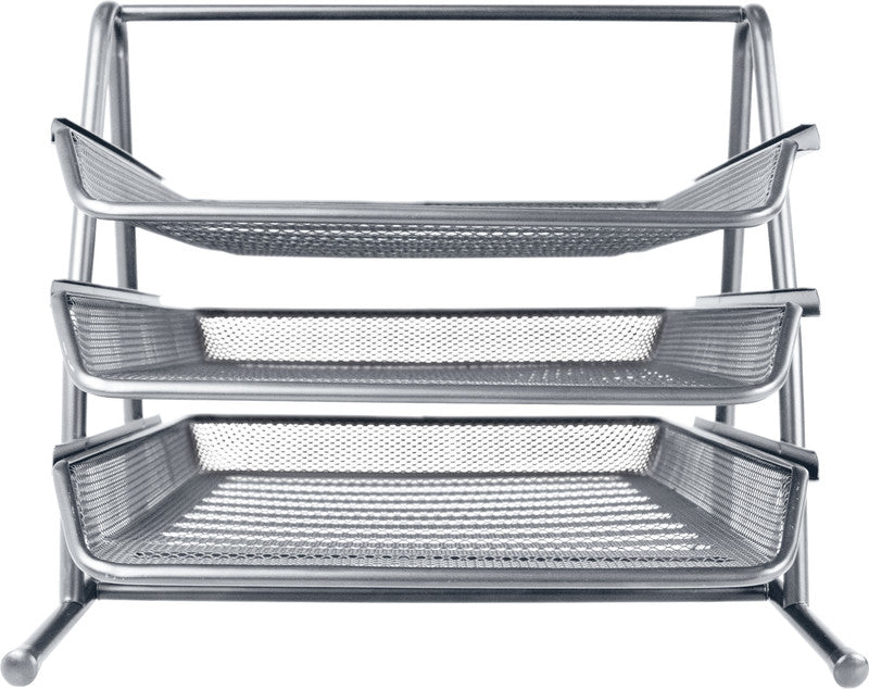 Helit Briefkorb – Metall, für A4, C4, 3 Fächer, glänzend, silber, B 295 × H 270 × T 350 mm