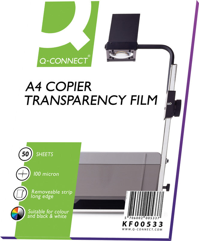 Q-CONNECT Transparentfolie – für s/w-Kopierer und Farblaserkopierer, A4 (210×297 mm), 50 Blatt