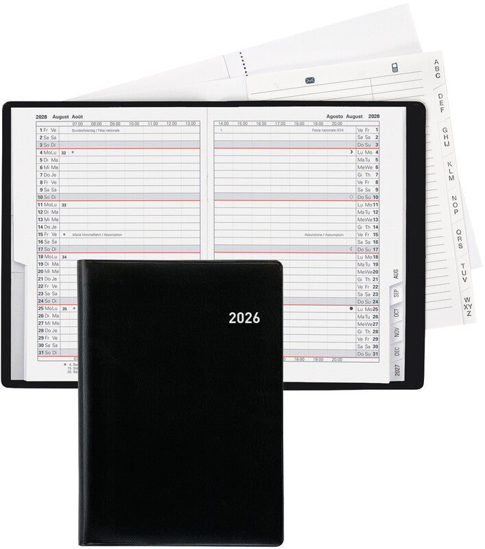 Biella Planer Glasgow Agenda – 1 Monat/2 Seiten, geheftet, 10 × 13,9 cm, 15 Monate Okt–Dez, 2026, PEFC