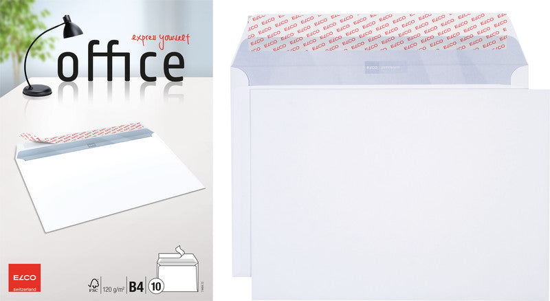Elco Couvert B4, ohne Fenster, selbstklebend, hochweiss, 120 g/m², mit Innendruck – 10 Stk.