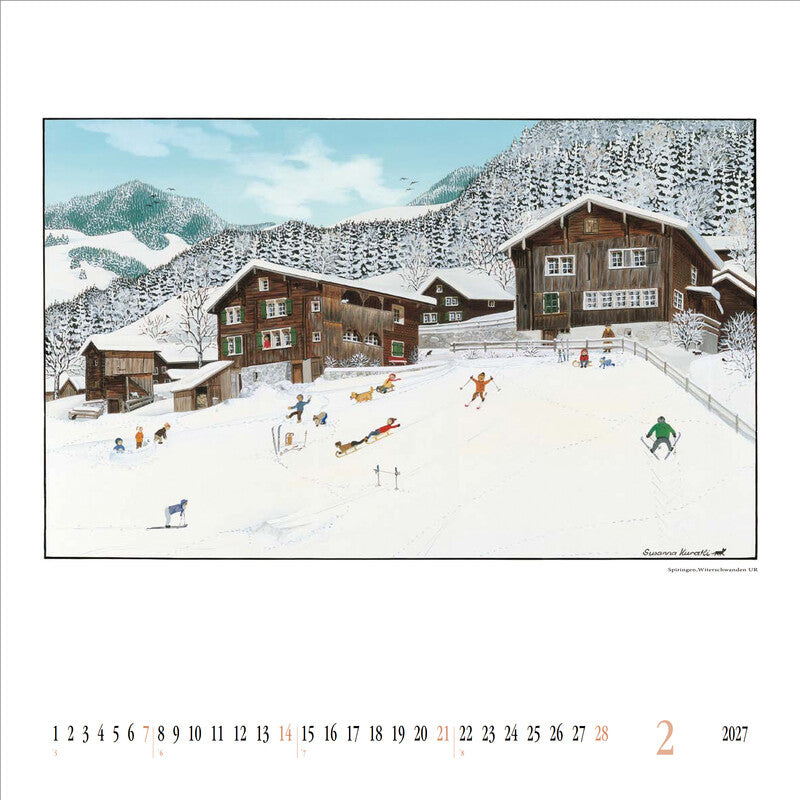 Kuratli Kunstkalender Susanna Bauernhäuser 2027 – 42 × 42 cm – mit Aufhänger, mit Kartonrückwand