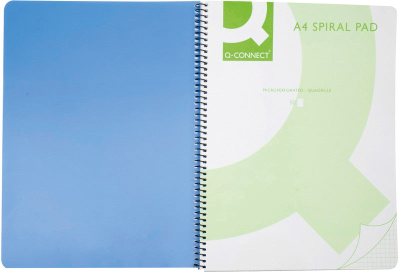Q-CONNECT Spiralblock, Softcover, 80 Blatt, mikroperforiert, 4-fach gelocht, 70 g/m² – Blau