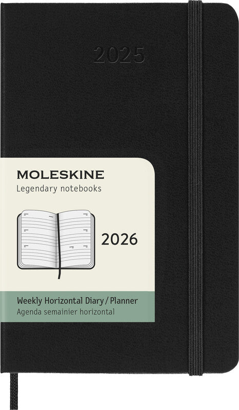 Moleskine Agenda – 1 Woche/2 Seiten, gebunden, 9,0 × 14,0 cm, 2026, Englisch, schwarz, FSC