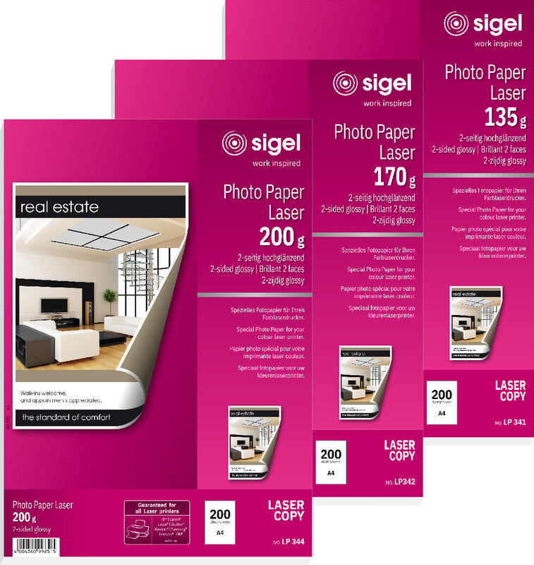Sigel Fotopapier – hochglänzend, A4, 200 g/m², 200 Blatt, beidseitig – für Laserdrucker und Kopierer