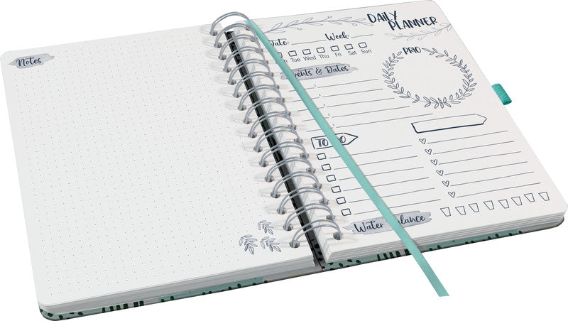Sigel JOLIE Tagesplaner – undatiert, Spiralbindung, 16,8 × 21,5 cm, Punktraster, Mint Inspiration, FSC