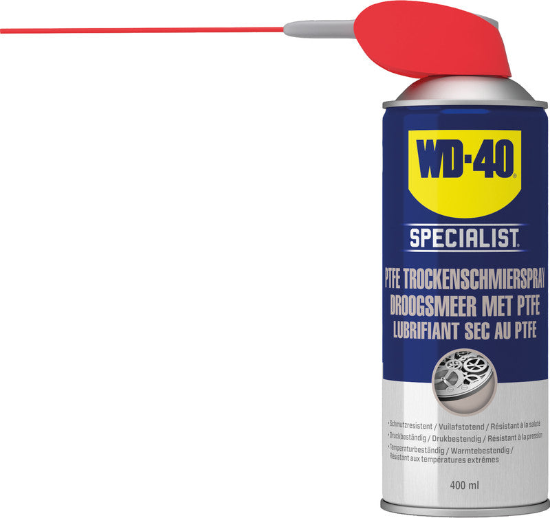 WD-40 PTFE-Trockenschmierspray – Transparent, für Metall, Glas, Kunststoff, 400 ml, −45 bis +260 °C