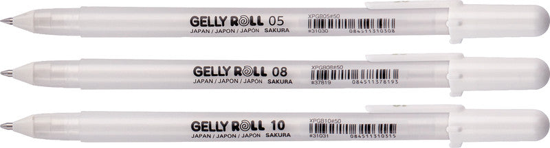 Sakura Basic White Gelschreiber 3er Set – weiss, 0,3/0,4/0,5 mm, schnelltrocknend, für dunkles Papier, Kappe