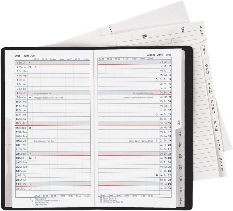 Biella Luzern Agenda – 1 Monat/2 Seiten, geheftet, 8,7 × 15,3 cm, 15 Monate Okt–Dez, 2026, schwarz, PEFC