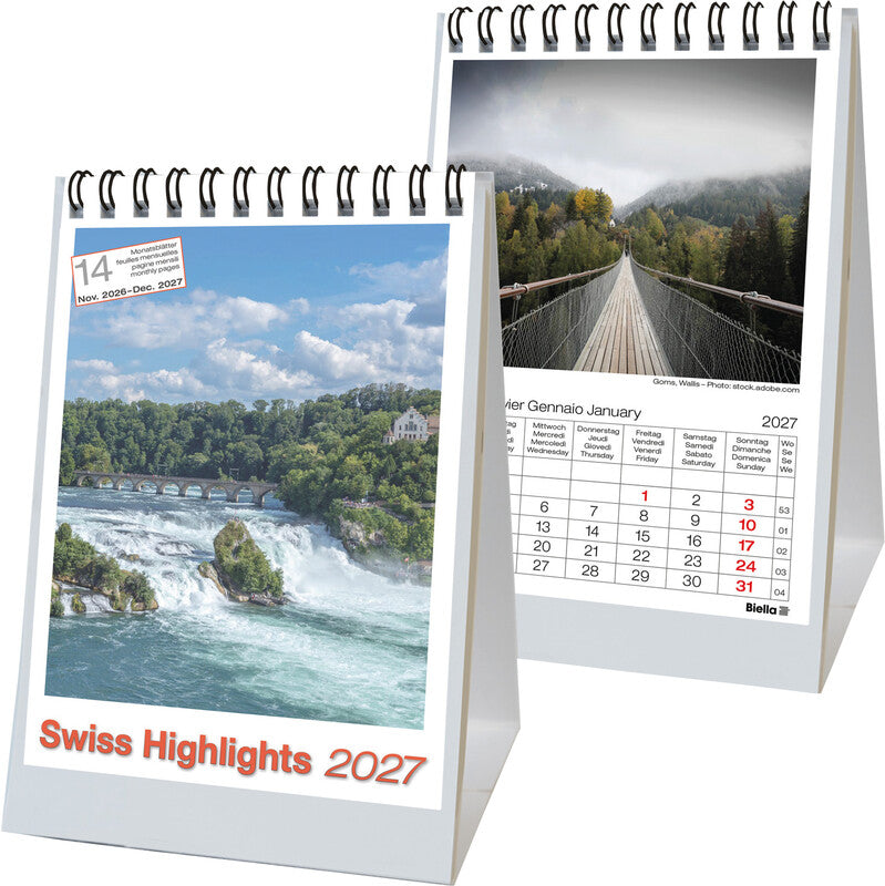 Biella Pult-Bildsteller Imago Beautiful Swiss 2027 – 10,5 × 14,8 cm, 14 Monate – d/f/i/gb
