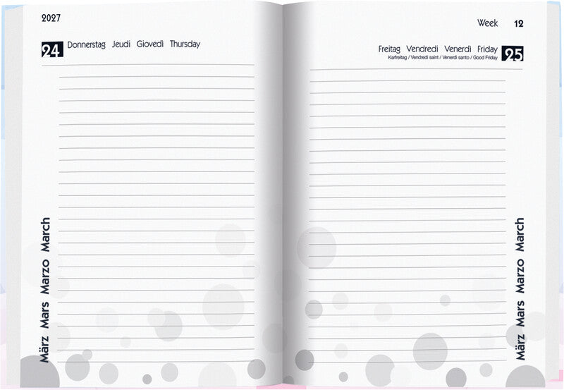 Biella mydiary Schüleragenda – 1 Tag/Seite, Gebunden, 12 × 16,5 cm, Aug–Jul, Mehrsprachig, Pastell, FSC